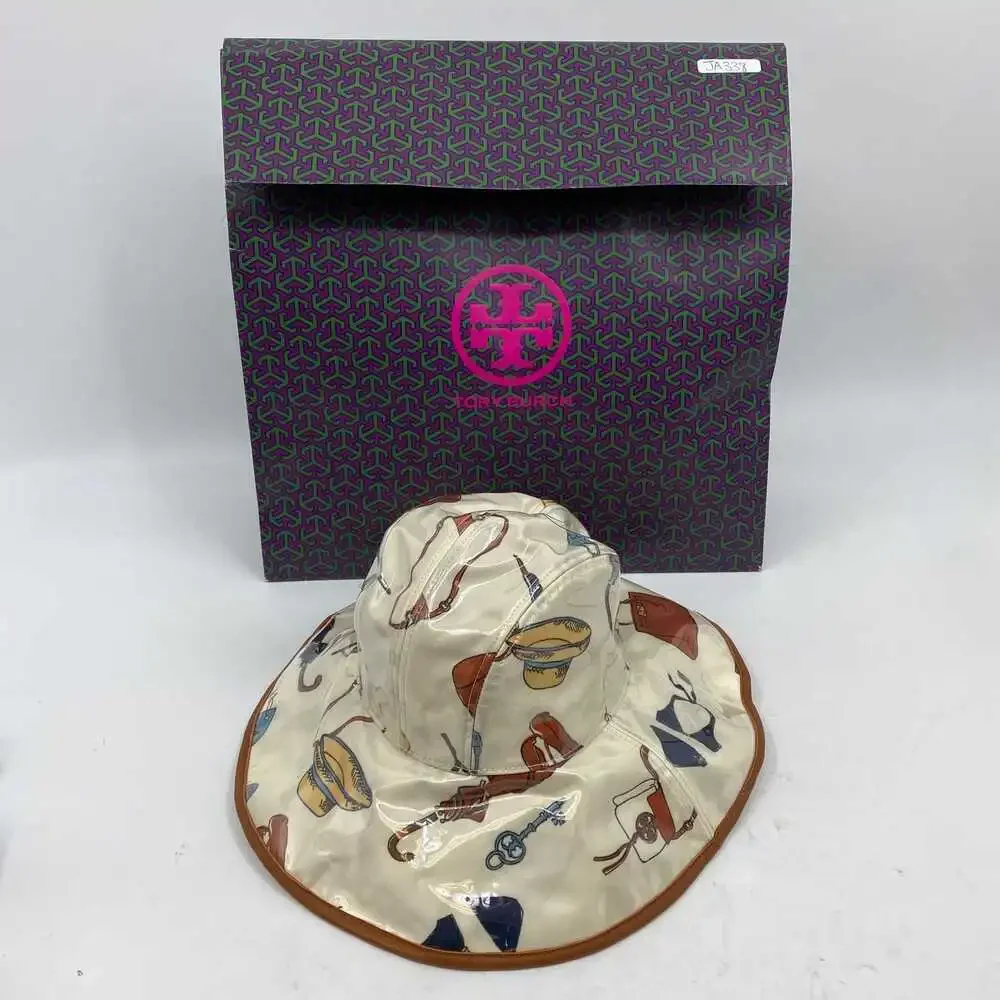 Tory Burch Cream Brown PVC Hat | One Size Regular
